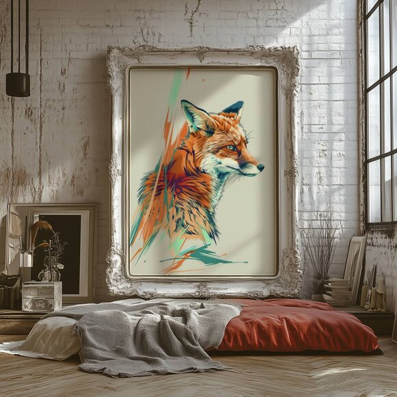 Original Abstract Fox Art Print + Digital Copy, Colorful Vibrant Illustration - Picture 9 of 10